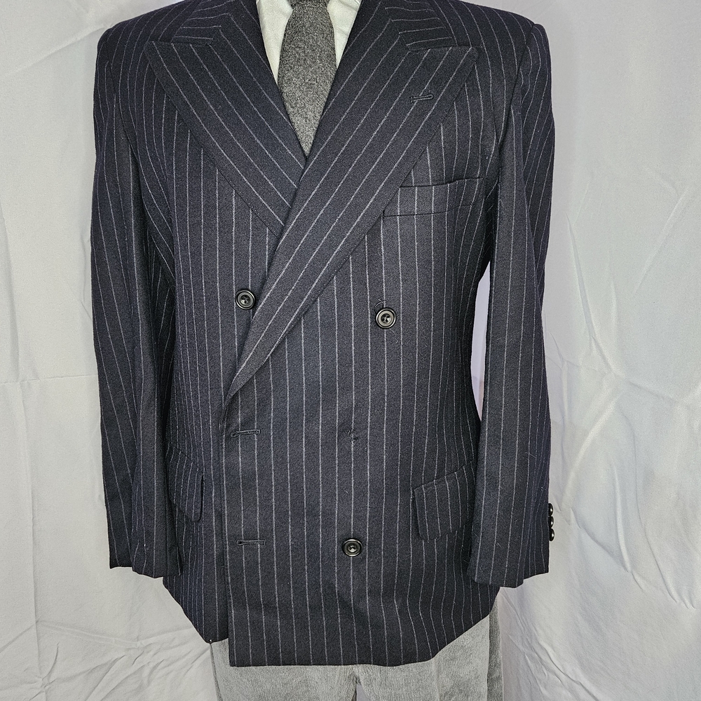 Aquascutum London Navy Pinstripe Double-Breasted Blazer